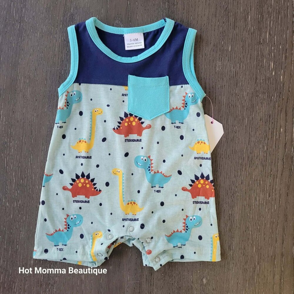 Infant Blue Dinosaur Print Romper 3-6M